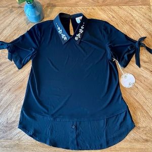 NWT MISIA Black Jeweled Collar Blouse - Small